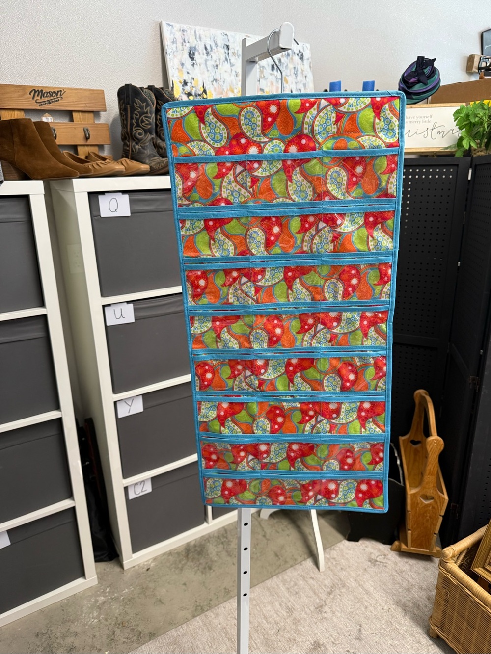 Clever Container Colorful Paisley Hanging Jewelry or Oil Organizer Bright Colors